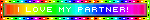 I LOVE MY PARTNER text flashes in front of a rainbow background